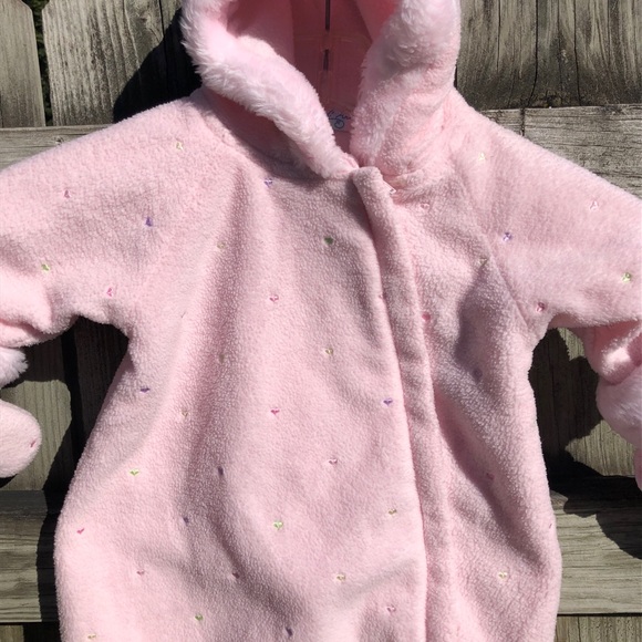 Bebe D Amour Baby Girl Hooded Sherpa Snow Jumpsuit with mitts - Picture 2 of 7
